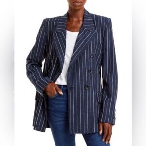 Free People Linen Oversized Ashby Double Breasted Pinstripe Blazer S Office Prep